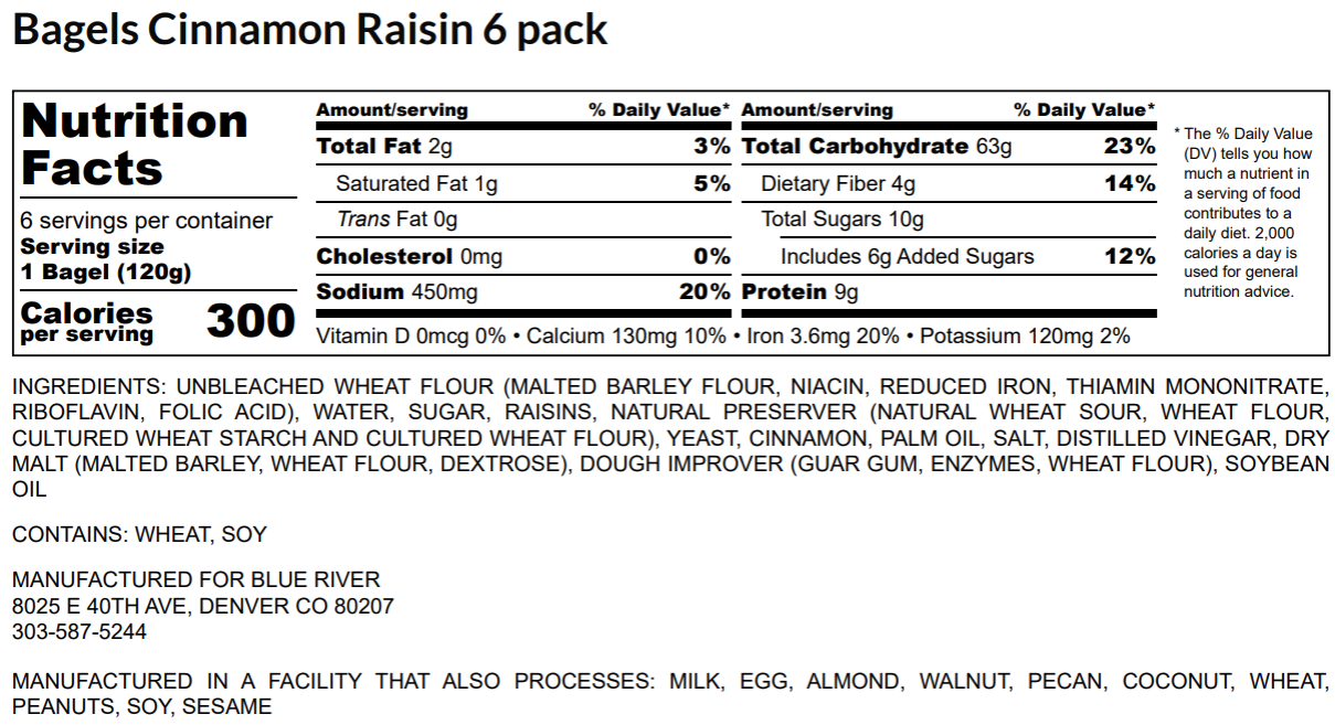Bagels - Cinnamon Raisin (6PK) *