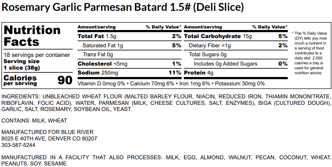 Rosemary Garlic Parmesan Artisan Batard *