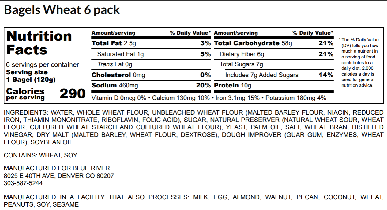 Bagels -Whole Wheat (6PK)*